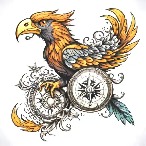 Phoenix Bird Holding A Compass