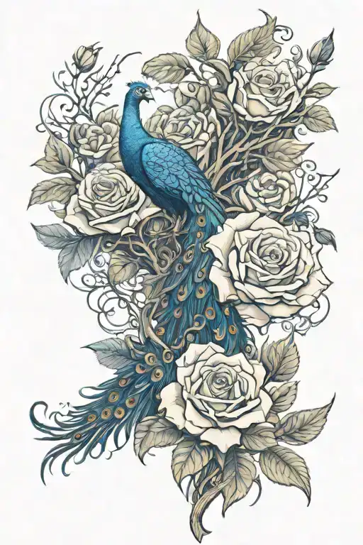 Thick Thorny Roses Intertwined With Peacock Depicting The Fight Of Good Vs Evil
