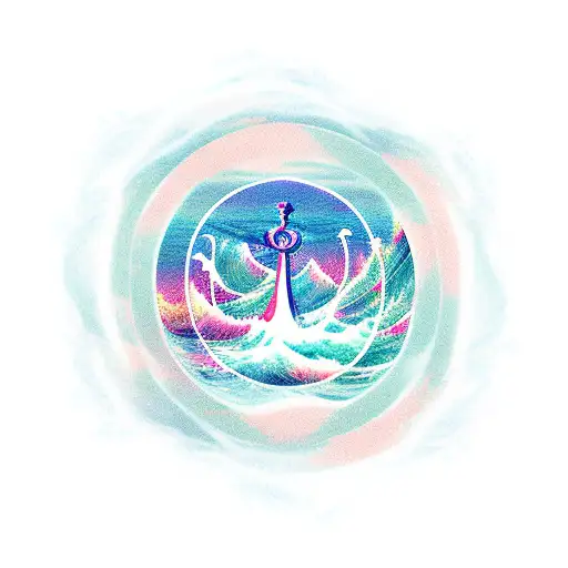 Ocean Wave In A Shape Of A Circle With A Big Anchor In The Middle