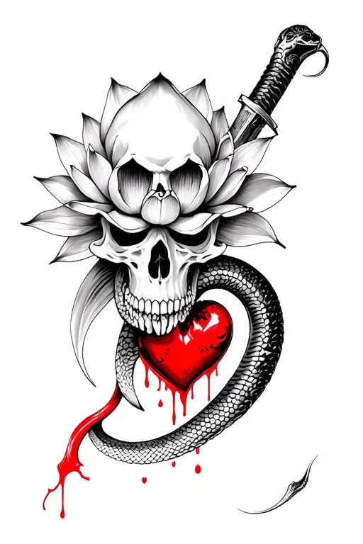 Snake Skull Lotus Dagger Heart Blood Black White Red