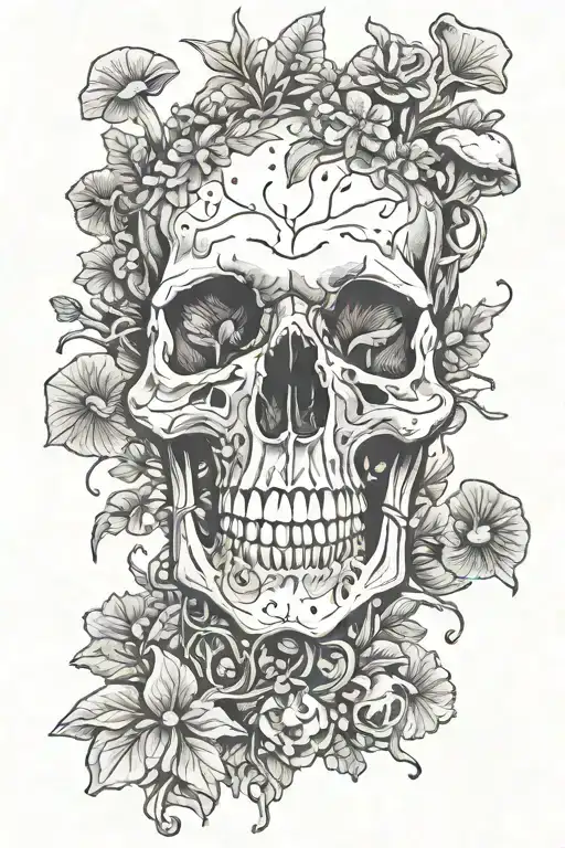 Skull Overgrown By Mushrooms