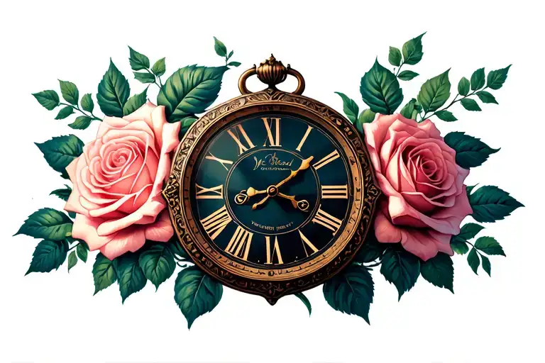 Old Clock And Roses