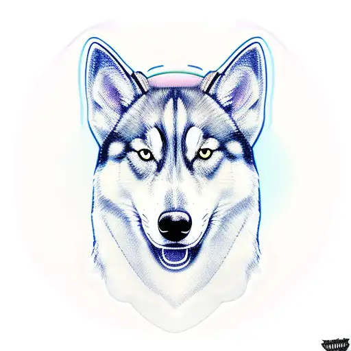 An Adorable Cartoon Husky Wearing A Radiation Symbol Collar