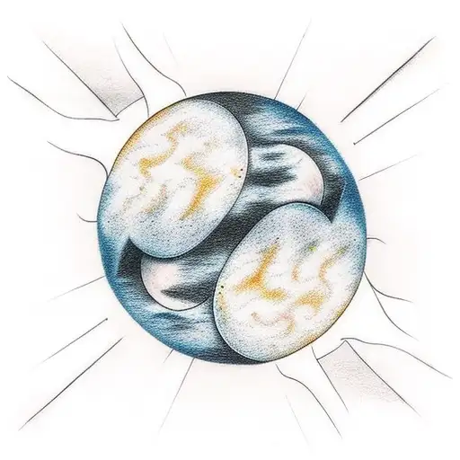 Sun With A Moon Inside And Clouds Surrounding