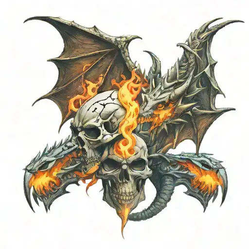 Dragon Breathing Fire And Skull