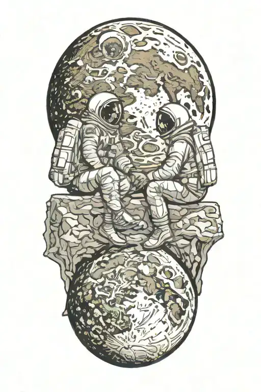 Two Brothers Sitting On The Moon Looking At Earth