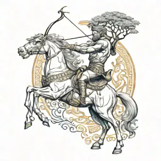 Mythology Centaur Archer With The Tree Of Life In The Background