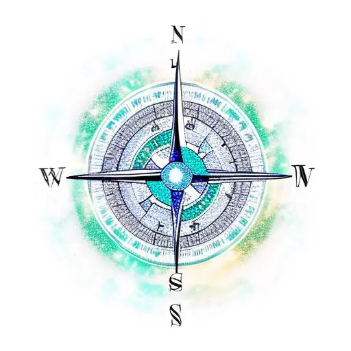 A Space-themed Compass With A Mermaid As The Focal Point