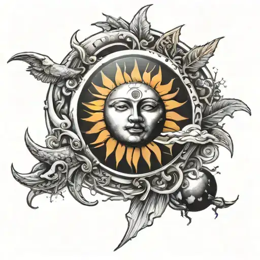 Sun And Moon Merged Together Symbolizing