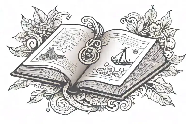 A Traditional Style Tattoo Of An Open Book With Ancient Symbols Of Wisdom Flowing Out Of Its Pages