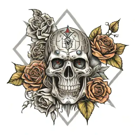 Cyborg Skull Diamond Rosses Surrounding