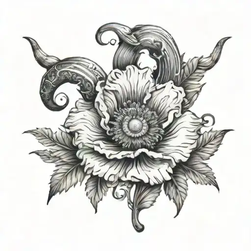 Poppy Flower With A Set Of Bull Horns