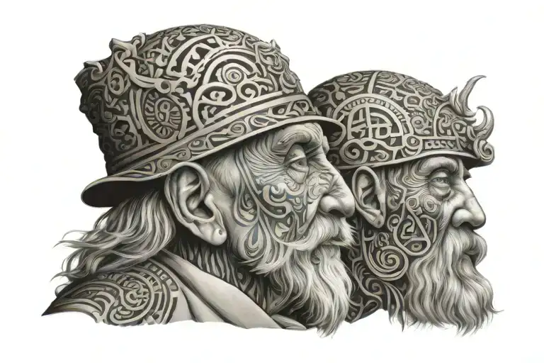 A Portrait Of A Wise Old Head With Intricate Patterns Representing Knowledge And Enlightenment