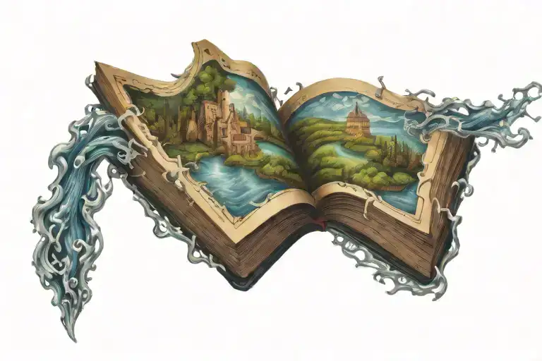 A Mystical Book With Pages Flowing Out Into A River Of Knowledge