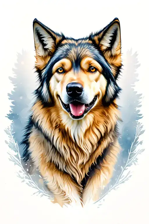 Siberian Wolf And Golden Retriever