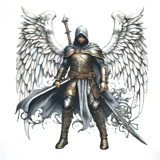 Ottoman Warrior Angel Hooded Powerful Tattoo Idea