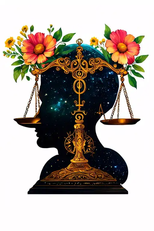Libra Scales With Cosmos And Marigold Flowers And Libra Symbol