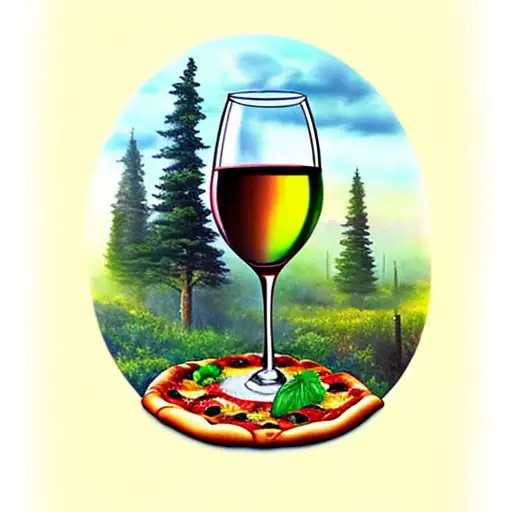 Pouring Wine From Glass But Wine Turns In To Pizza In A Forest