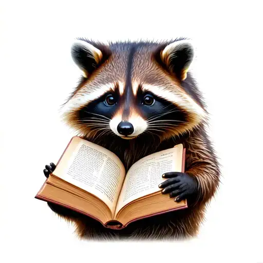 Raccoon Holding Open Book Surrounded By Minimum Extra Detail