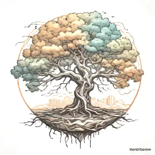 Sketch Style Tattoo Of A Tree