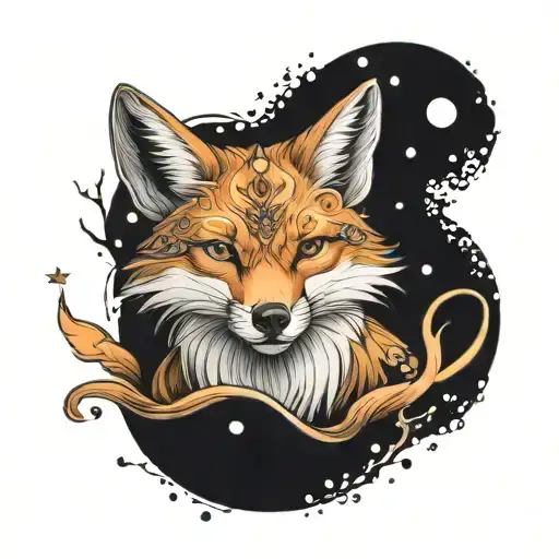 River Flow Stars Moon Fox