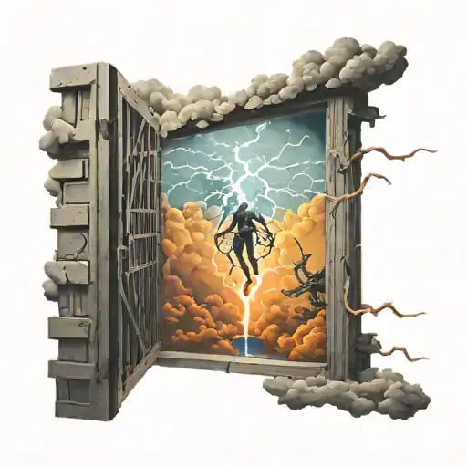 God Shooting Lightning Bolts Through The Cloudy Gates Of Heaven