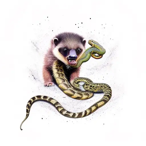 Fierce Honey Badger Eating A Snake