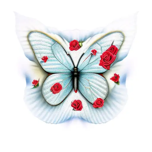 White Butterfly On Red Rose