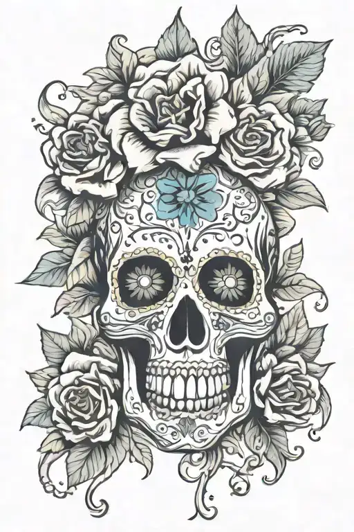 Mexican Skull With Flowers