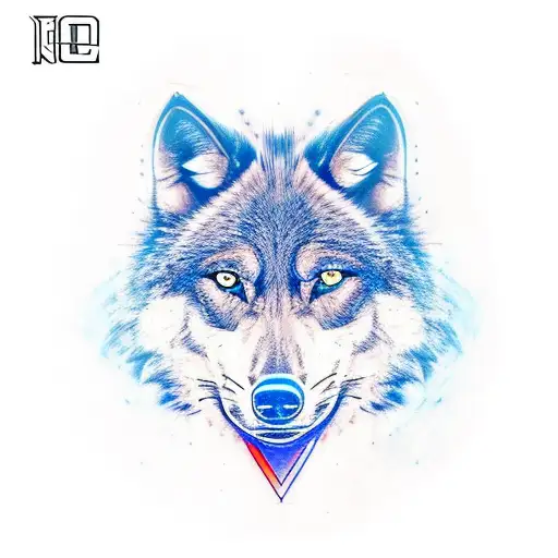 Black Wolf Head With Blue Outline