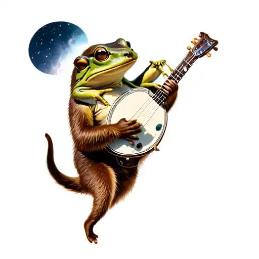 Night Sky Otter Holding A Frog Playing A Banjo