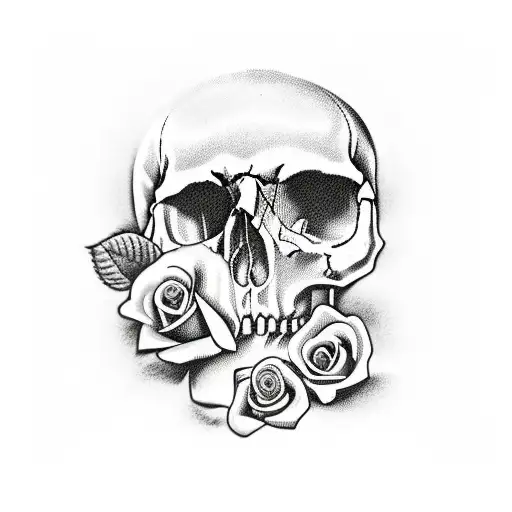 Skull And Number 13 And Roses