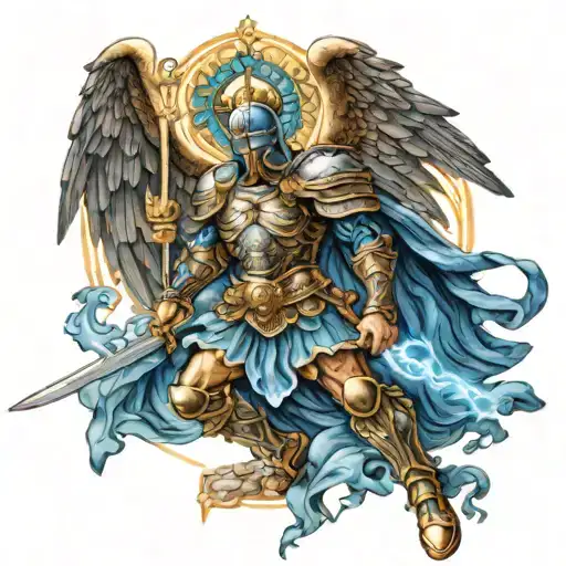 Saint Michael Archangel Warrior With Blue Light In Combat