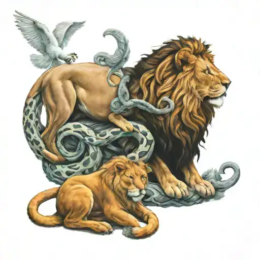 Lion And Lamb And Snake And Dove Chilling Together