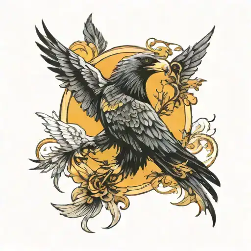 Crow And Eagle Soaring