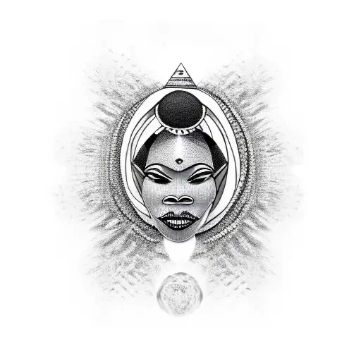 African Traditional Woman Mask Black And White