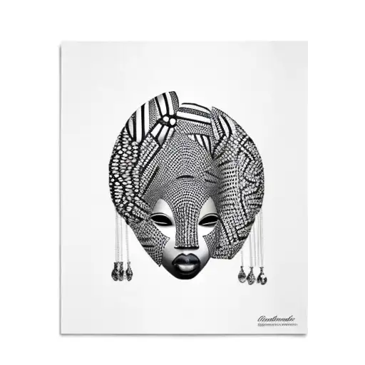 African Woman Mask Black And White