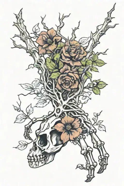 Skeleton Hand With Vines And Flowers Blooming To A Tree