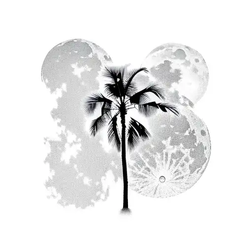 Palm Tree Under Moon With Rain