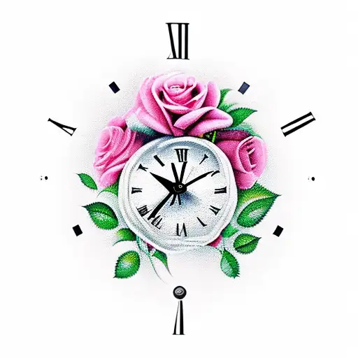 Clock With Cross And Witherd Roses