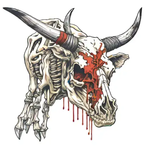 A Cow Skeleton With A Bloody Claw On Its Head