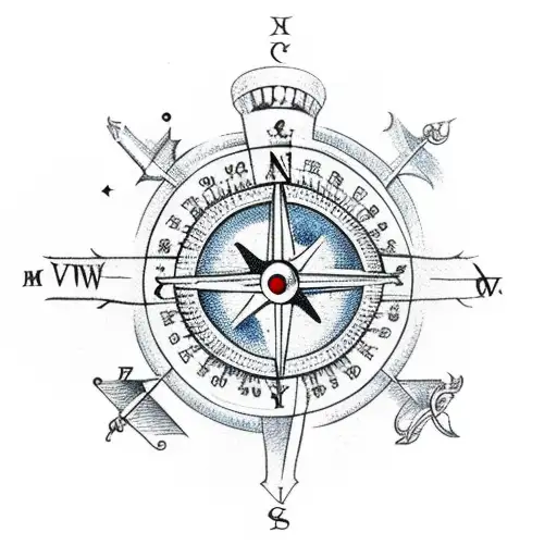Medieval Compass Combined With An Ouroboros