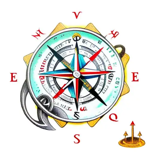 Medieval Compass Combined With An Ouroboros