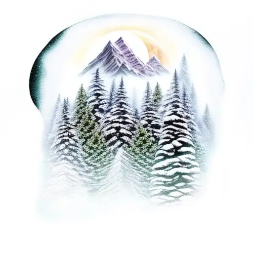 Mountain With Pine Trees And Moon