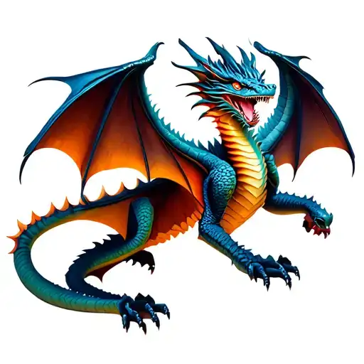 Dragon With Wings Spread Seen From Front View