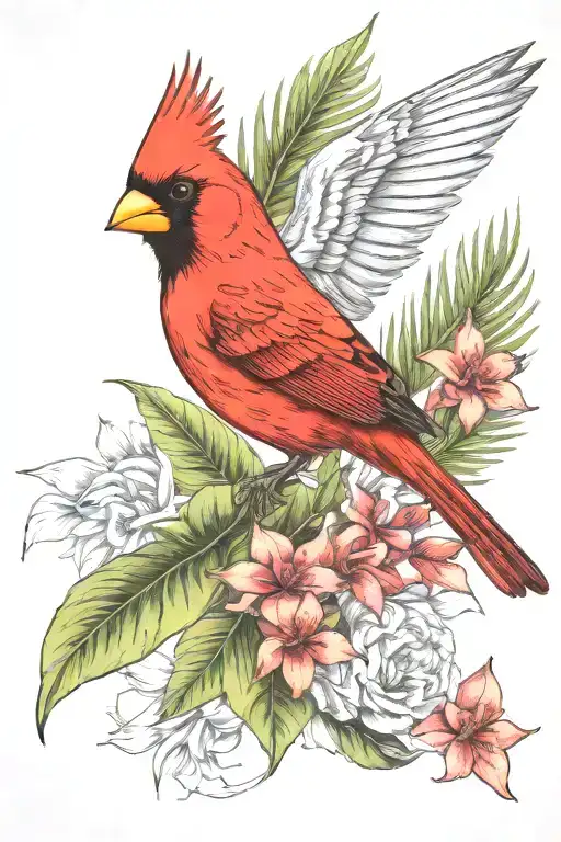 Tropical Cardinal Flying