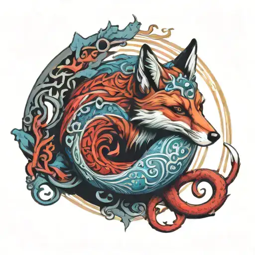 Ouroboros Fox Tarot Devil In Red And Blue Tones