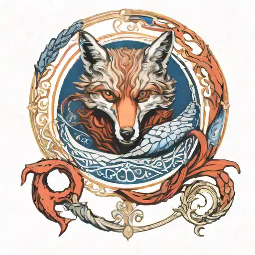 Ouroboros Fox Tarot Devil In Red And Blue Tones