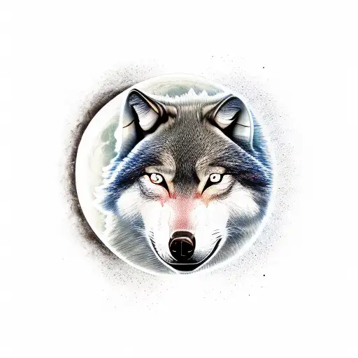 Half Wolf Howling At Moon Cycle And Half Girl With Curly Hair