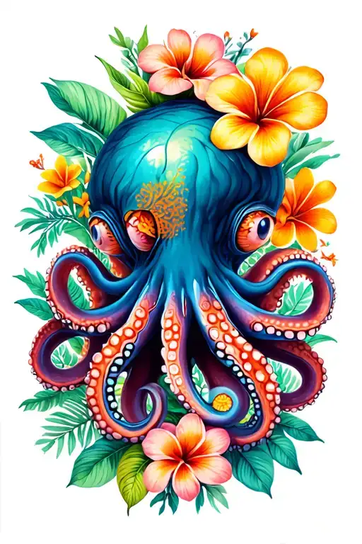 Octopus Made Out Of Tropical Flowers Blooming